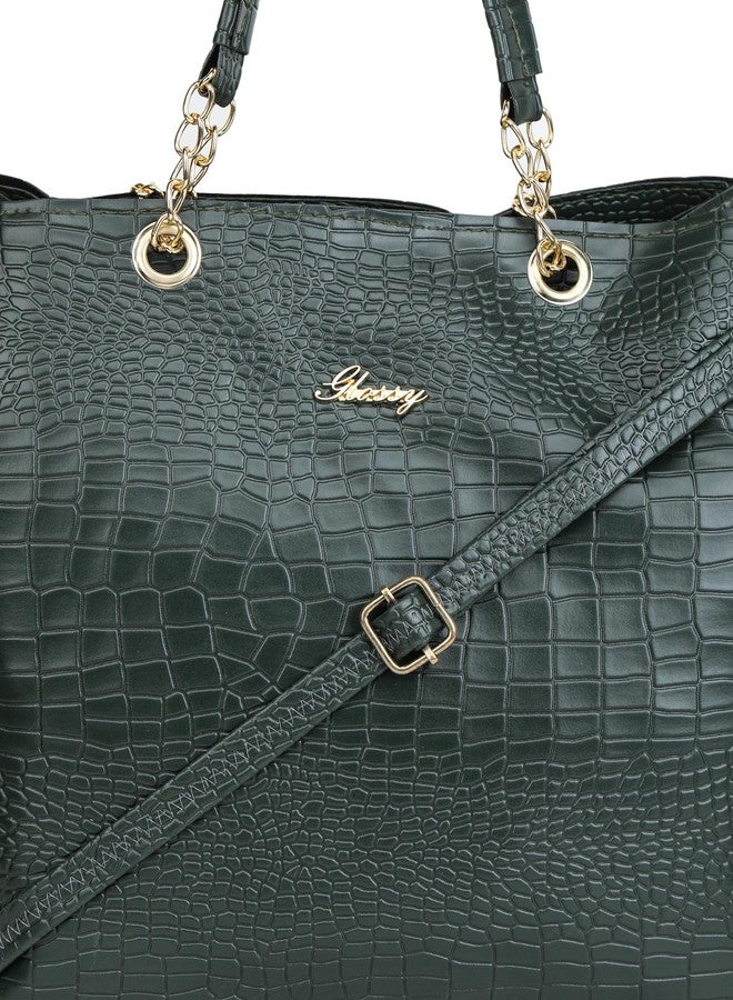 GLOSSY women handbag/shoulder bag/sling bag/non-detachable strap/spacious double compartments (Green) - Image 3